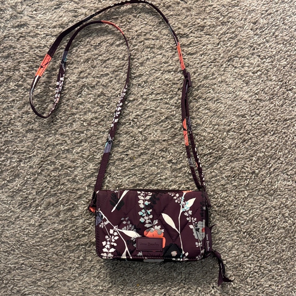 Vera Bradley Plum Floral Quilted Crossbody with Teal and Cream Accents
